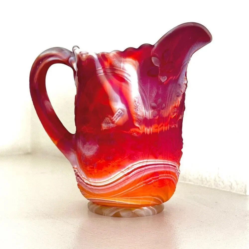 Imperial slag glass red and white vintage pitcher